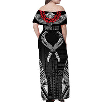 Personalized Talofa Samoa Family Matching Off Shoulder Maxi Dress and Hawaiian Shirt Ulafala With Toa Nifo'oti - Black LT7 - Polynesian Pride