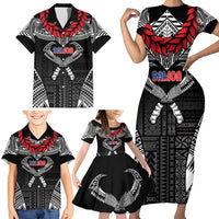 Personalized Talofa Samoa Family Matching Short Sleeve Bodycon Dress and Hawaiian Shirt Ulafala With Toa Nifo'oti - Black LT7 - Polynesian Pride
