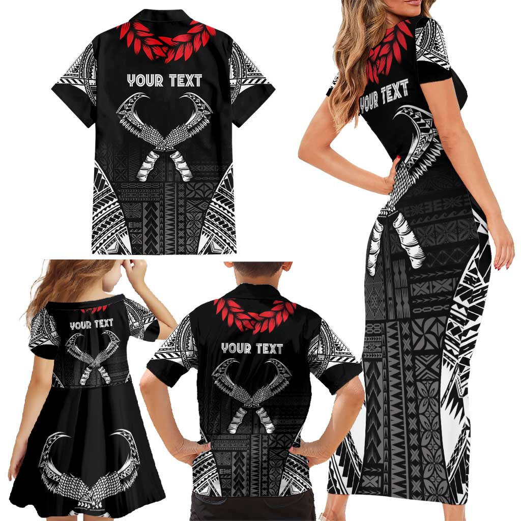 Personalized Talofa Samoa Family Matching Short Sleeve Bodycon Dress and Hawaiian Shirt Ulafala With Toa Nifo'oti - Black LT7 - Polynesian Pride