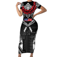 Personalized Talofa Samoa Family Matching Short Sleeve Bodycon Dress and Hawaiian Shirt Ulafala With Toa Nifo'oti - Black LT7 Mom's Dress Black - Polynesian Pride