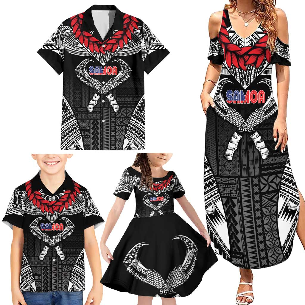 Personalized Talofa Samoa Family Matching Summer Maxi Dress and Hawaiian Shirt Ulafala With Toa Nifo'oti - Black LT7 - Polynesian Pride