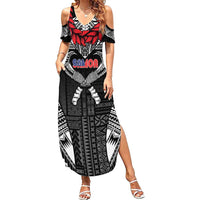 Personalized Talofa Samoa Family Matching Summer Maxi Dress and Hawaiian Shirt Ulafala With Toa Nifo'oti - Black LT7 Mom's Dress Black - Polynesian Pride