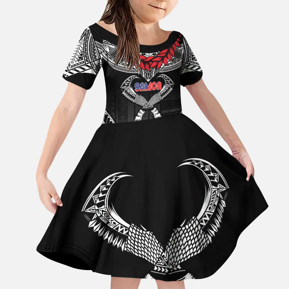 Personalized Talofa Samoa Kid Short Sleeve Dress Ulafala With Toa Nifo'oti - Black LT7 KID Black - Polynesian Pride