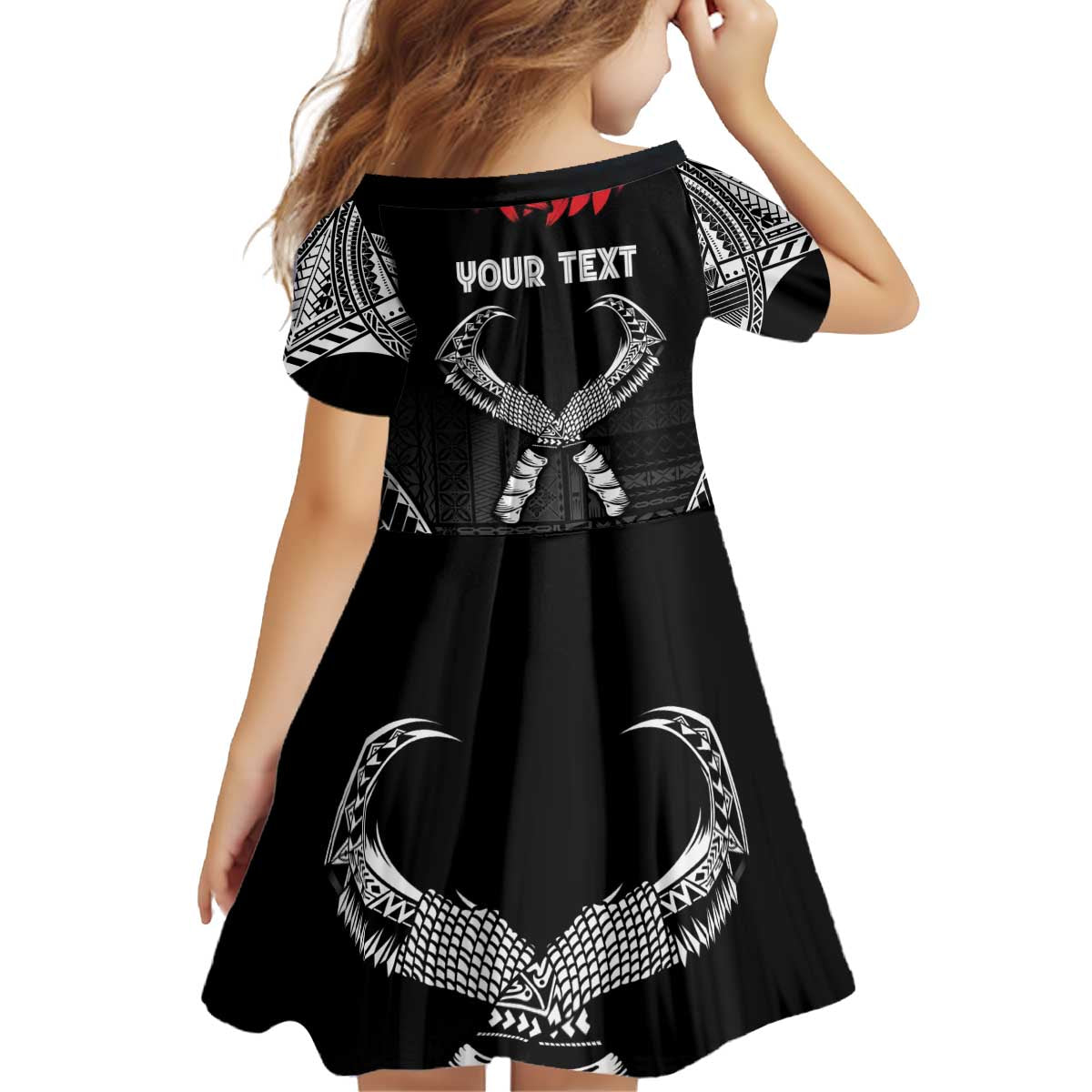 Personalized Talofa Samoa Kid Short Sleeve Dress Ulafala With Toa Nifo'oti - Black LT7 - Polynesian Pride