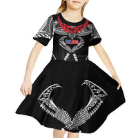 Personalized Talofa Samoa Kid Short Sleeve Dress Ulafala With Toa Nifo'oti - Black LT7 - Polynesian Pride