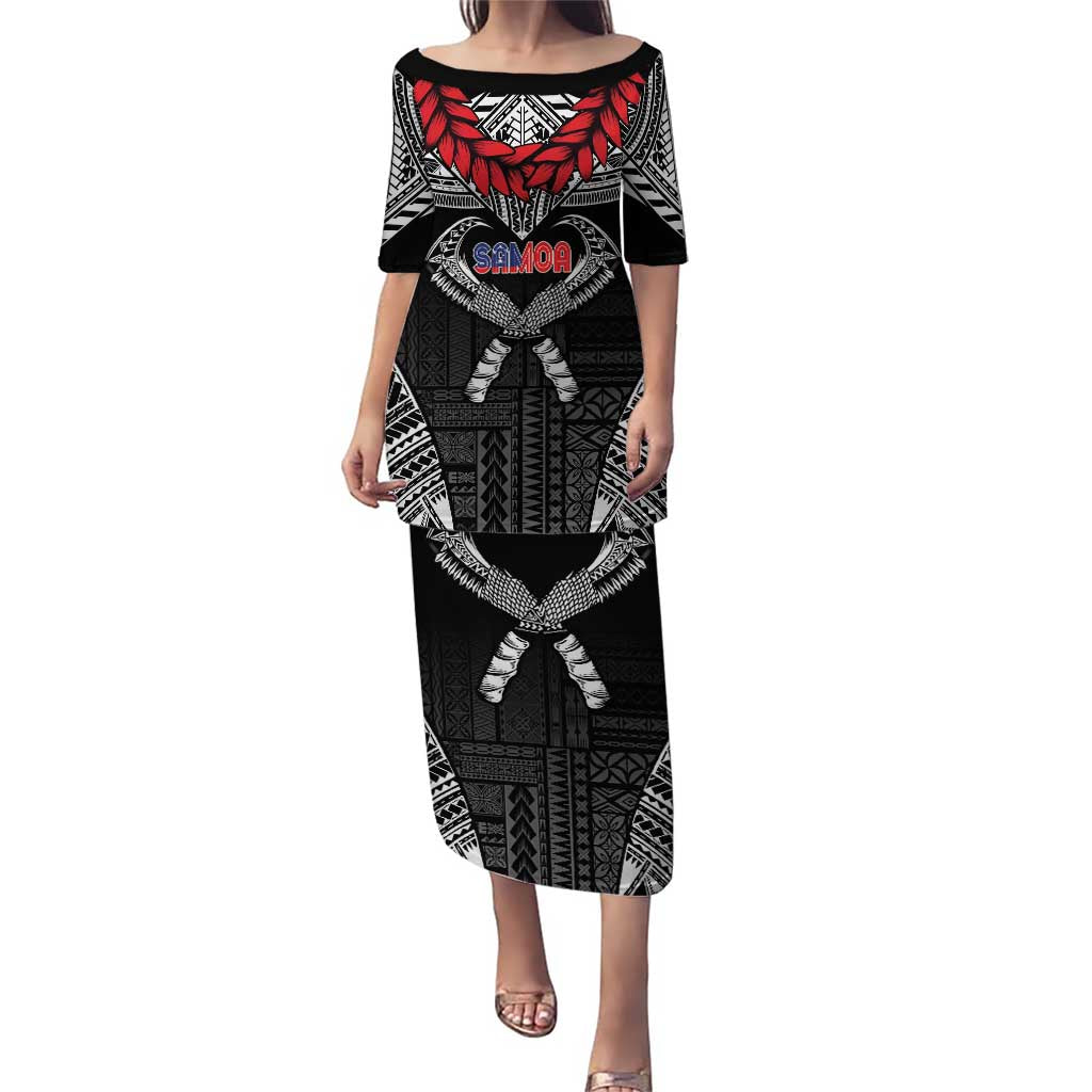 Personalized Talofa Samoa Puletasi Ulafala With Toa Nifo'oti - Black LT7 Long Dress Black - Polynesian Pride