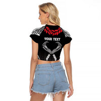 Personalized Talofa Samoa Raglan Cropped T Shirt Ulafala With Toa Nifo'oti - Black