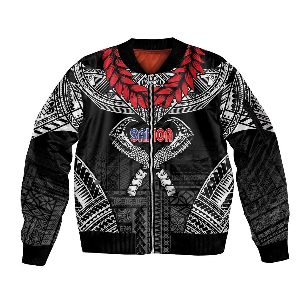 Personalized Talofa Samoa Sleeve Zip Bomber Jacket Ulafala With Toa Nifo'oti - Black