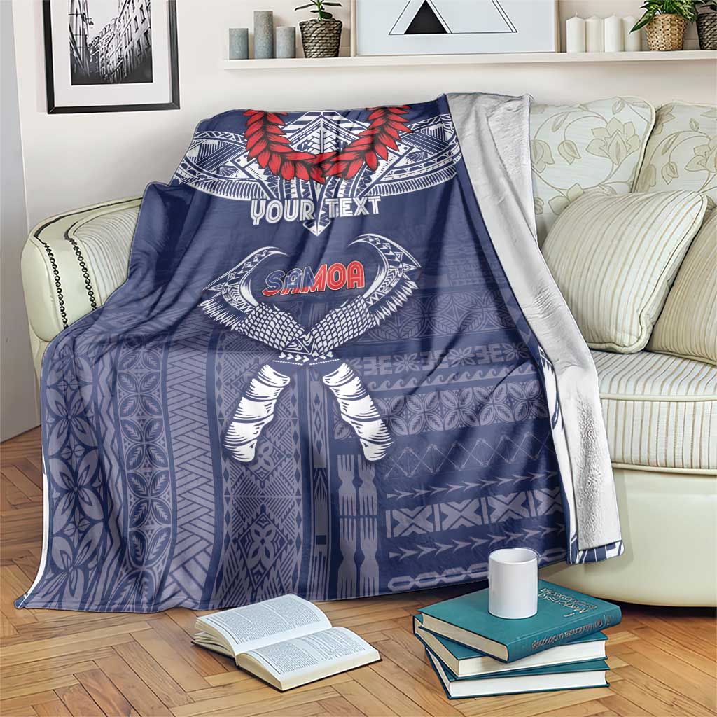 Personalized Talofa Samoa Blanket Ulafala With Toa Nifo'oti - Blue