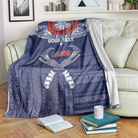 Personalized Talofa Samoa Blanket Ulafala With Toa Nifo'oti - Blue