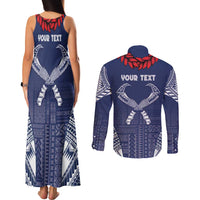 Personalized Talofa Samoa Couples Matching Tank Maxi Dress and Long Sleeve Button Shirt Ulafala With Toa Nifo'oti - Blue LT7 - Polynesian Pride