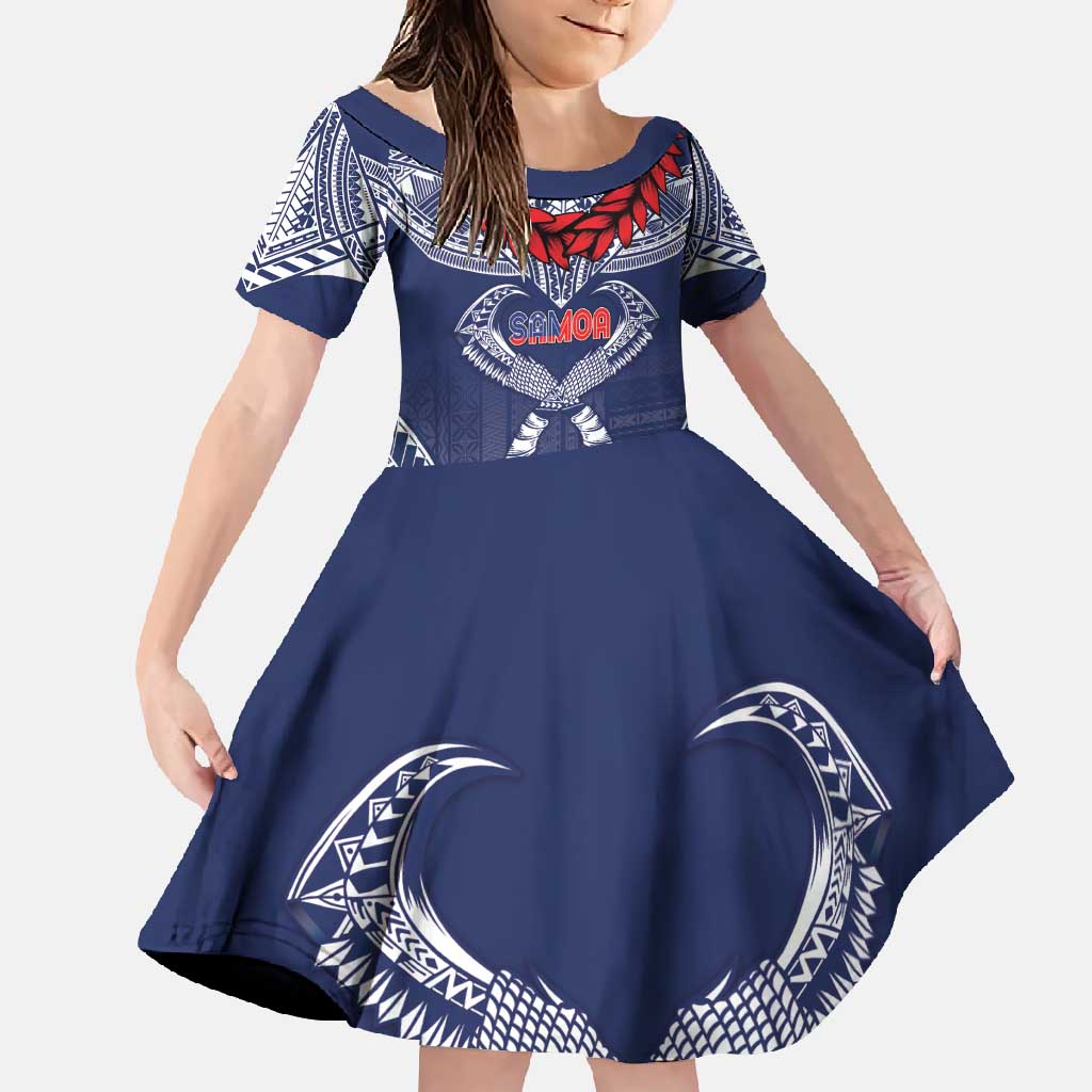 Personalized Talofa Samoa Family Matching Long Sleeve Bodycon Dress and Hawaiian Shirt Ulafala With Toa Nifo'oti - Blue LT7 Daughter's Dress Blue - Polynesian Pride