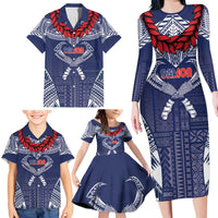 Personalized Talofa Samoa Family Matching Long Sleeve Bodycon Dress and Hawaiian Shirt Ulafala With Toa Nifo'oti - Blue LT7 - Polynesian Pride
