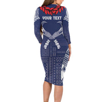 Personalized Talofa Samoa Family Matching Long Sleeve Bodycon Dress and Hawaiian Shirt Ulafala With Toa Nifo'oti - Blue LT7 - Polynesian Pride