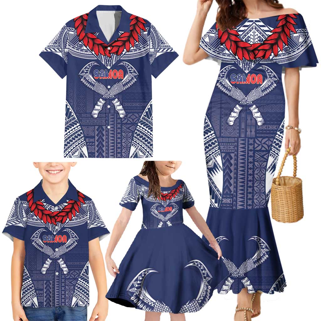 Personalized Talofa Samoa Family Matching Mermaid Dress and Hawaiian Shirt Ulafala With Toa Nifo'oti - Blue LT7 - Polynesian Pride