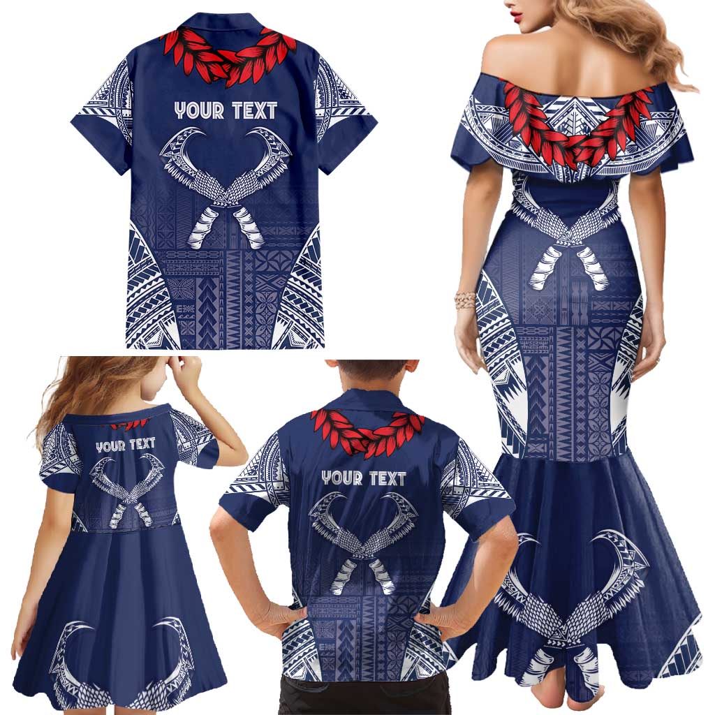 Personalized Talofa Samoa Family Matching Mermaid Dress and Hawaiian Shirt Ulafala With Toa Nifo'oti - Blue LT7 - Polynesian Pride