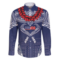 Personalized Talofa Samoa Family Matching Mermaid Dress and Hawaiian Shirt Ulafala With Toa Nifo'oti - Blue LT7 Dad's Shirt - Long Sleeve Blue - Polynesian Pride