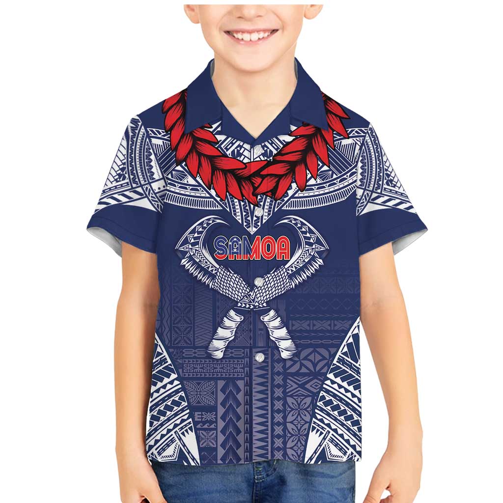 Personalized Talofa Samoa Family Matching Mermaid Dress and Hawaiian Shirt Ulafala With Toa Nifo'oti - Blue LT7 Son's Shirt Blue - Polynesian Pride