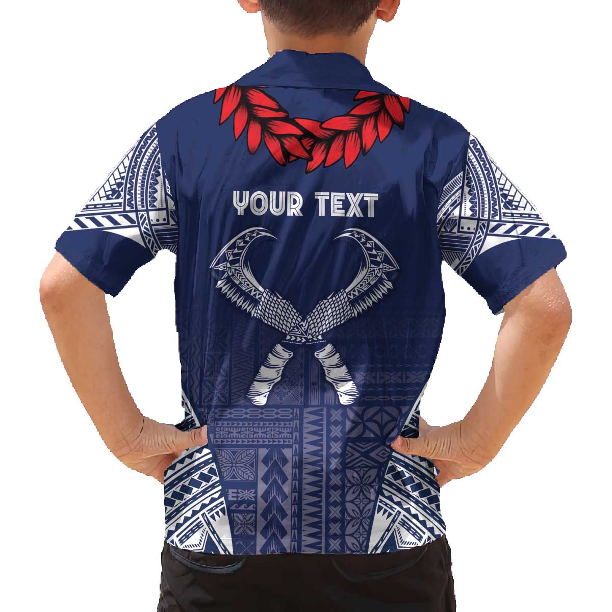 Personalized Talofa Samoa Family Matching Off The Shoulder Long Sleeve Dress and Hawaiian Shirt Ulafala With Toa Nifo'oti - Blue LT7 - Polynesian Pride