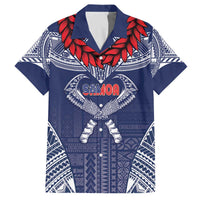 Personalized Talofa Samoa Family Matching Off The Shoulder Long Sleeve Dress and Hawaiian Shirt Ulafala With Toa Nifo'oti - Blue LT7 Dad's Shirt - Short Sleeve Blue - Polynesian Pride