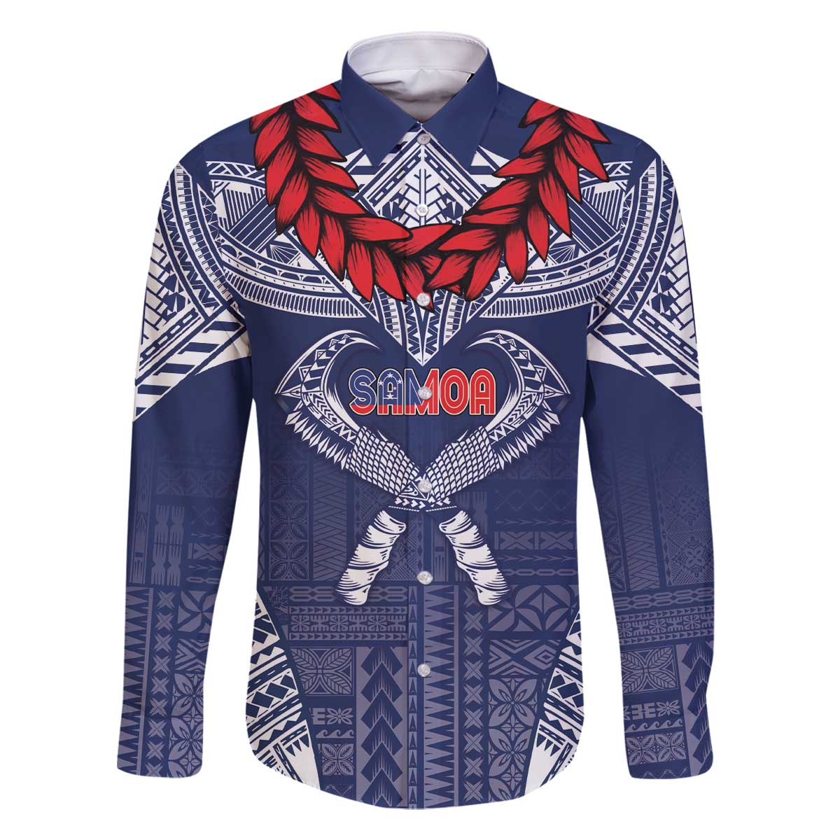 Personalized Talofa Samoa Family Matching Off The Shoulder Long Sleeve Dress and Hawaiian Shirt Ulafala With Toa Nifo'oti - Blue LT7 Dad's Shirt - Long Sleeve Blue - Polynesian Pride