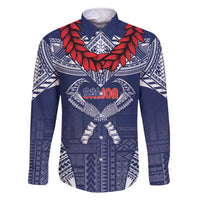 Personalized Talofa Samoa Family Matching Off The Shoulder Long Sleeve Dress and Hawaiian Shirt Ulafala With Toa Nifo'oti - Blue LT7 Dad's Shirt - Long Sleeve Blue - Polynesian Pride