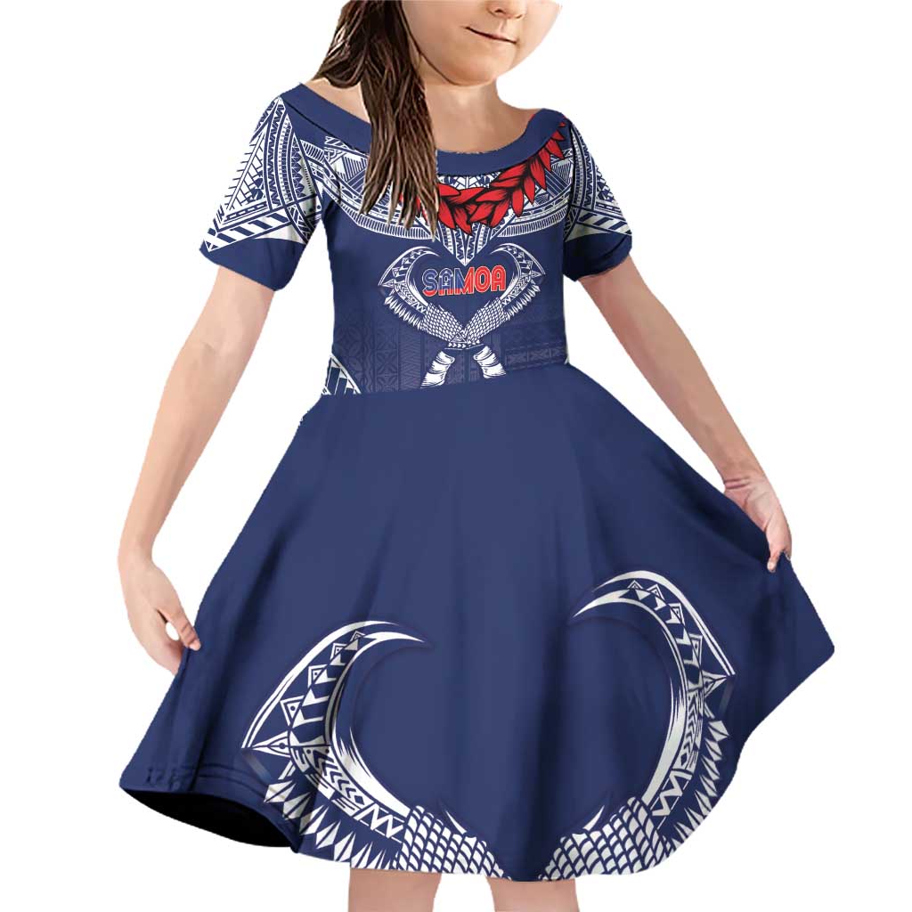 Personalized Talofa Samoa Family Matching Off Shoulder Short Dress and Hawaiian Shirt Ulafala With Toa Nifo'oti - Blue LT7 Daughter's Dress Blue - Polynesian Pride
