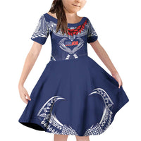 Personalized Talofa Samoa Family Matching Off Shoulder Short Dress and Hawaiian Shirt Ulafala With Toa Nifo'oti - Blue LT7 Daughter's Dress Blue - Polynesian Pride