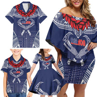 Personalized Talofa Samoa Family Matching Off Shoulder Short Dress and Hawaiian Shirt Ulafala With Toa Nifo'oti - Blue LT7 - Polynesian Pride