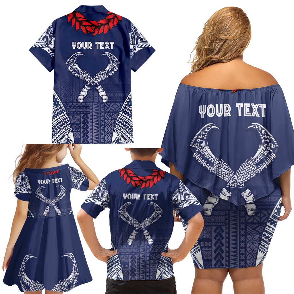 Personalized Talofa Samoa Family Matching Off Shoulder Short Dress and Hawaiian Shirt Ulafala With Toa Nifo'oti - Blue LT7 - Polynesian Pride