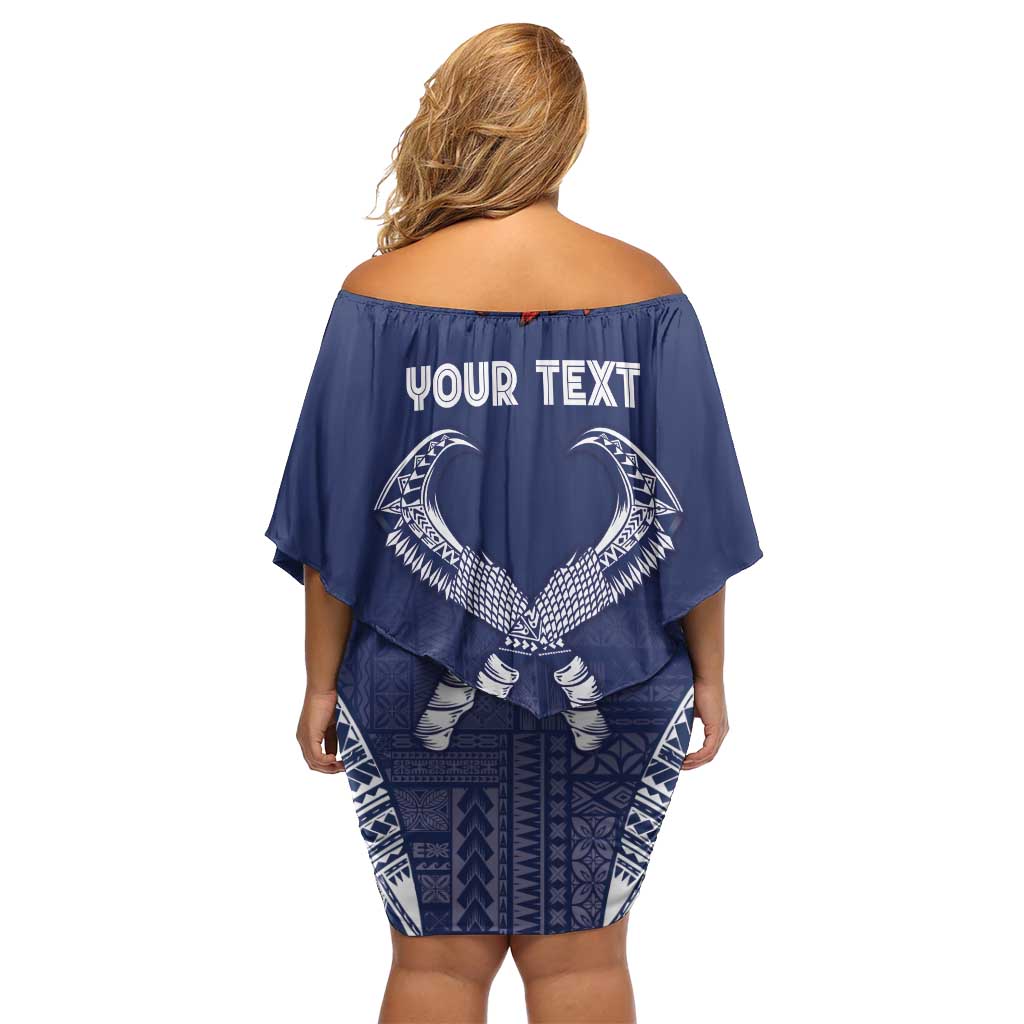 Personalized Talofa Samoa Family Matching Off Shoulder Short Dress and Hawaiian Shirt Ulafala With Toa Nifo'oti - Blue LT7 - Polynesian Pride