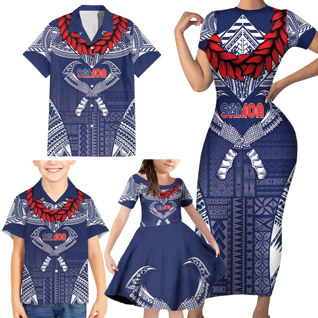 Personalized Talofa Samoa Family Matching Short Sleeve Bodycon Dress and Hawaiian Shirt Ulafala With Toa Nifo'oti - Blue LT7 - Polynesian Pride