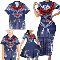 Personalized Talofa Samoa Family Matching Short Sleeve Bodycon Dress and Hawaiian Shirt Ulafala With Toa Nifo'oti - Blue LT7 - Polynesian Pride