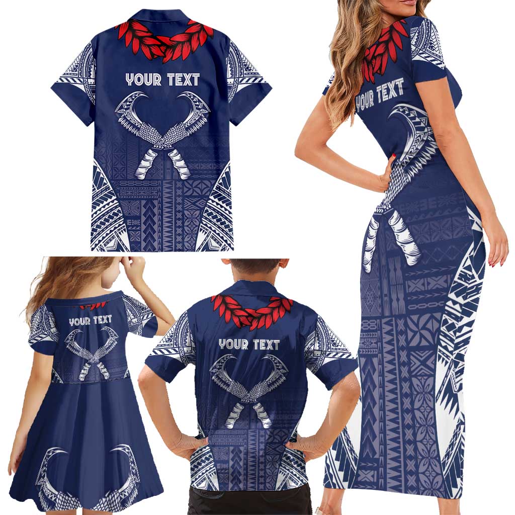 Personalized Talofa Samoa Family Matching Short Sleeve Bodycon Dress and Hawaiian Shirt Ulafala With Toa Nifo'oti - Blue LT7 - Polynesian Pride