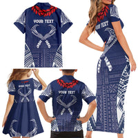 Personalized Talofa Samoa Family Matching Short Sleeve Bodycon Dress and Hawaiian Shirt Ulafala With Toa Nifo'oti - Blue LT7 - Polynesian Pride