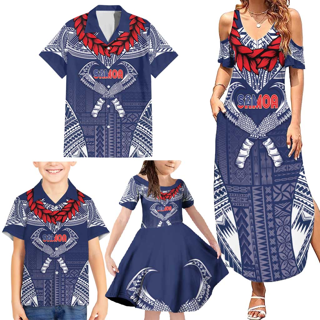 Personalized Talofa Samoa Family Matching Summer Maxi Dress and Hawaiian Shirt Ulafala With Toa Nifo'oti - Blue LT7 - Polynesian Pride