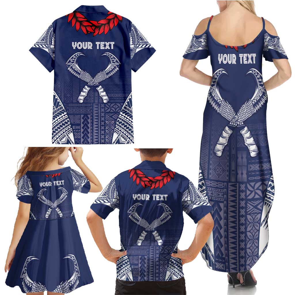Personalized Talofa Samoa Family Matching Summer Maxi Dress and Hawaiian Shirt Ulafala With Toa Nifo'oti - Blue LT7 - Polynesian Pride