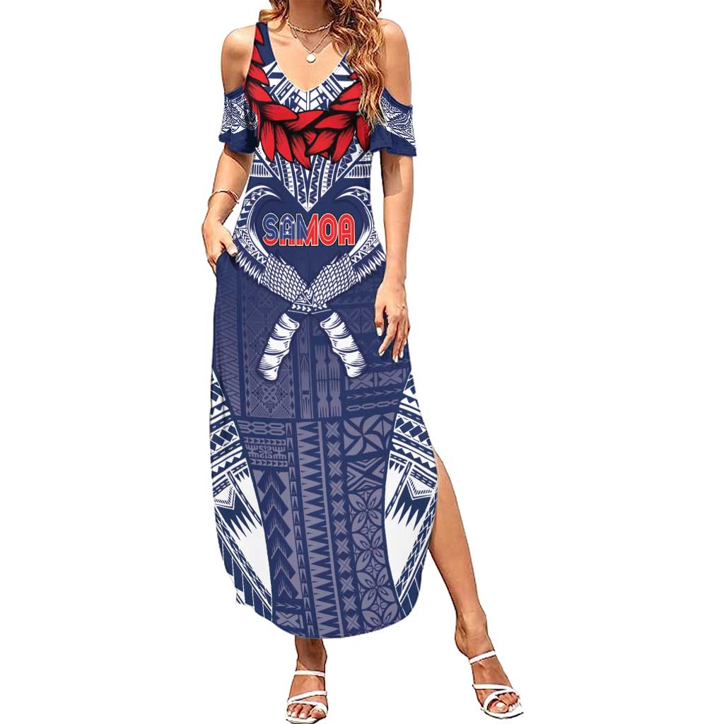 Personalized Talofa Samoa Family Matching Summer Maxi Dress and Hawaiian Shirt Ulafala With Toa Nifo'oti - Blue LT7 Mom's Dress Blue - Polynesian Pride