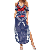 Personalized Talofa Samoa Family Matching Summer Maxi Dress and Hawaiian Shirt Ulafala With Toa Nifo'oti - Blue LT7 Mom's Dress Blue - Polynesian Pride
