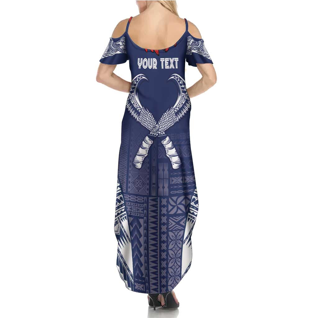 Personalized Talofa Samoa Family Matching Summer Maxi Dress and Hawaiian Shirt Ulafala With Toa Nifo'oti - Blue LT7 - Polynesian Pride