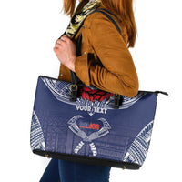 Personalized Talofa Samoa Leather Tote Bag Ulafala With Toa Nifo'oti - Blue