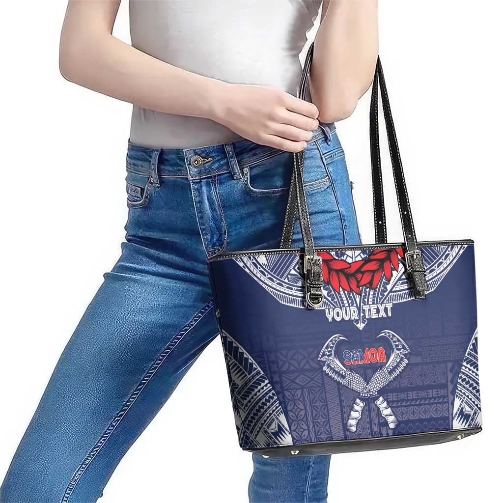 Personalized Talofa Samoa Leather Tote Bag Ulafala With Toa Nifo'oti - Blue