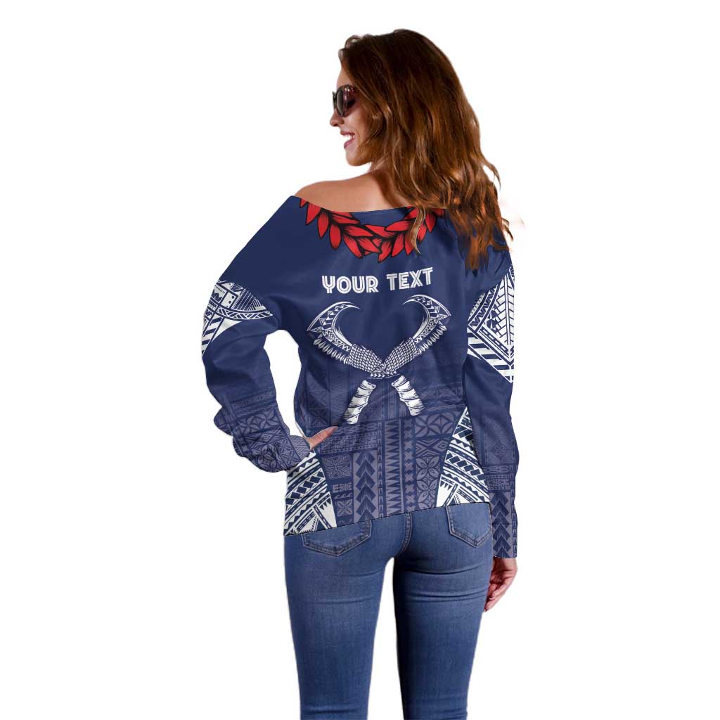 Personalized Talofa Samoa Off Shoulder Sweater Ulafala With Toa Nifo'oti - Blue