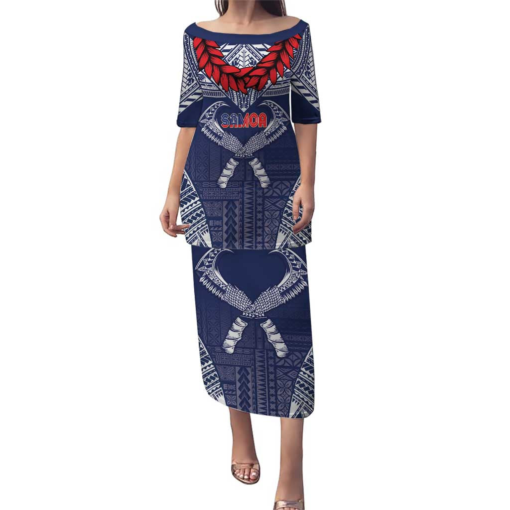 Personalized Talofa Samoa Puletasi Ulafala With Toa Nifo'oti - Blue