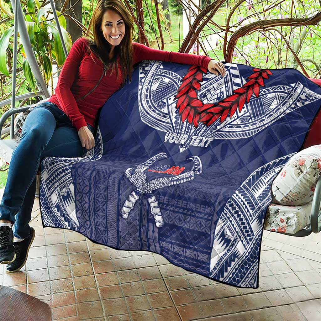 Personalized Talofa Samoa Quilt Ulafala With Toa Nifo'oti - Blue