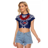 Personalized Talofa Samoa Raglan Cropped T Shirt Ulafala With Toa Nifo'oti - Blue