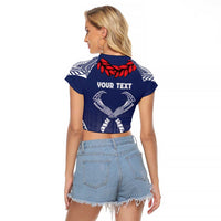 Personalized Talofa Samoa Raglan Cropped T Shirt Ulafala With Toa Nifo'oti - Blue