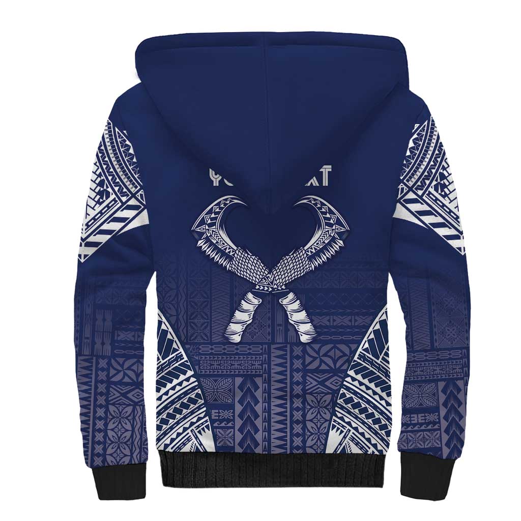 Personalized Talofa Samoa Sherpa Hoodie Ulafala With Toa Nifo'oti - Blue LT7 - Polynesian Pride