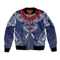 Personalized Talofa Samoa Sleeve Zip Bomber Jacket Ulafala With Toa Nifo'oti - Blue LT7 Unisex Blue - Polynesian Pride