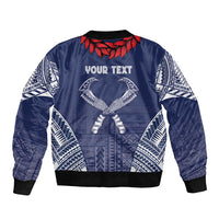 Personalized Talofa Samoa Sleeve Zip Bomber Jacket Ulafala With Toa Nifo'oti - Blue LT7 - Polynesian Pride